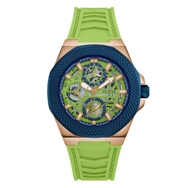 Men's Multifunction Lime Green Silicone Watch 44mm