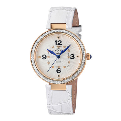 Women's Piemonte Swiss Quartz Diamond Accents White Italian Leather Strap Watch 36mm