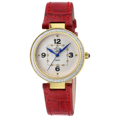 Women's Piemonte Swiss Quartz Diamond Accents Red Italian Leather Strap Watch 36mm