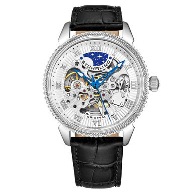 Men's Automatic Black Alligator Embossed Genuine Leather Strap Watch 40mm