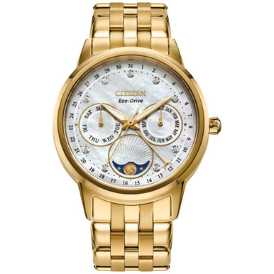 Eco-Drive Women's Calendrier Diamond-Accent Gold-Tone Stainless Steel Bracelet Watch 37mm