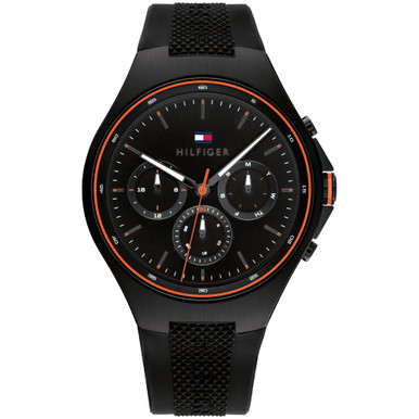 Men's Quartz Multifunction Black Silicone Strap Watch 46mm