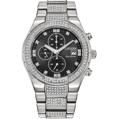 Men's Chronograph Eco-Drive Crystal Stainless Steel Bracelet Watch 42mm