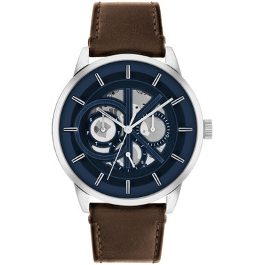 Men's Brown Leather Strap Watch 43mm