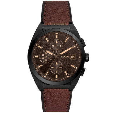 Men's Everett chronograph movement, brown leather watch 42mm