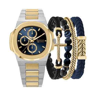 Men's Two-Tone Metal Alloy Bracelet Watch 52mm Gift Set