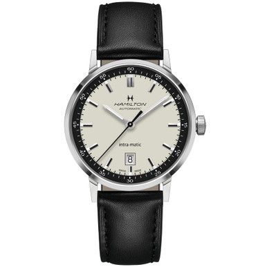 Men's Swiss Automatic Intra-Matic Black Leather Strap Watch 40mm