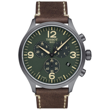 Men's Swiss Chrono XL Brown Leather Strap Watch 45mm