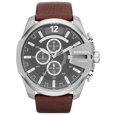 Men's Chronograph Mega Chief Brown Leather Strap Watch 51mm DZ4290