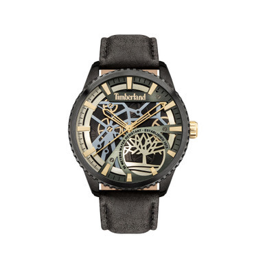 Mens 3 Hands Black Genuine Leather Strap Watch 44mm