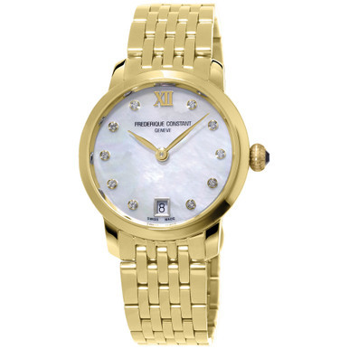 Women's Swiss Slimline Diamond (1/20 ct. t.w.) Gold-tone Stainless Steel Bracelet Watch 30mm
