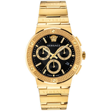 Men's Greca Swiss Chronograph Gold-Tone Stainless Steel Bracelet Watch 43mm