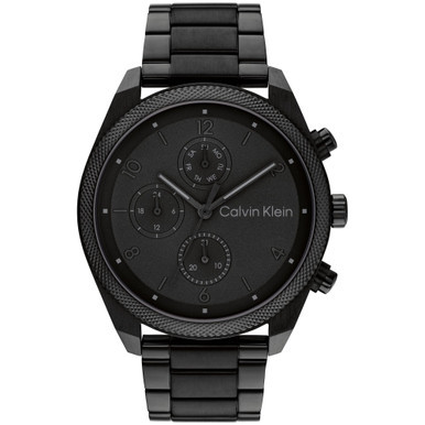 Men's Multifunction Black Stainless Steel Bracelet Watch 44mm