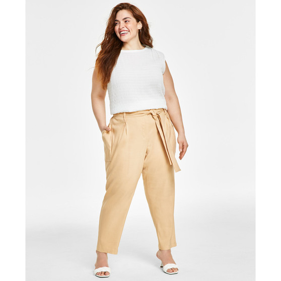 Plus Size High-Rise Tie-Waist Cargo Pants