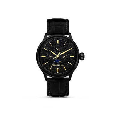 Men's Dervio Collection Black Genuine Leather Strap Watch 43mm