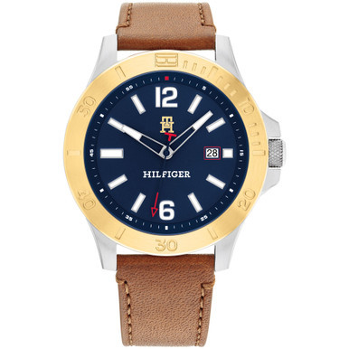 Men's Quartz Brown Leather Strap Watch 46mm