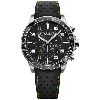 Men's Swiss Chronograph Tango Black Perforated Rubber Strap Watch 43mm
