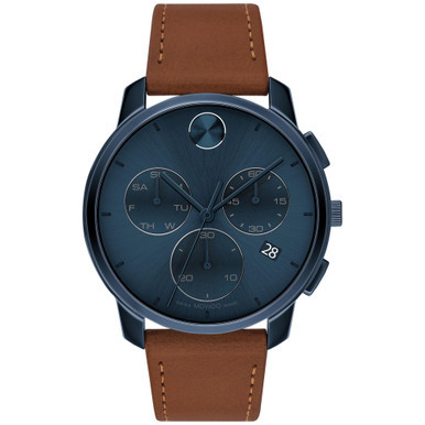 Men's Swiss Chronograph Brown Cognac Leather Strap Watch 42mm