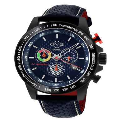 Men's Scuderia Swiss Quartz Italian Blue Leather Strap Watch 45mm