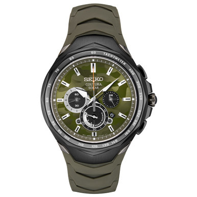 Men's Solar Chronograph Coutura Green Silicone Bracelet Watch 45.5mm