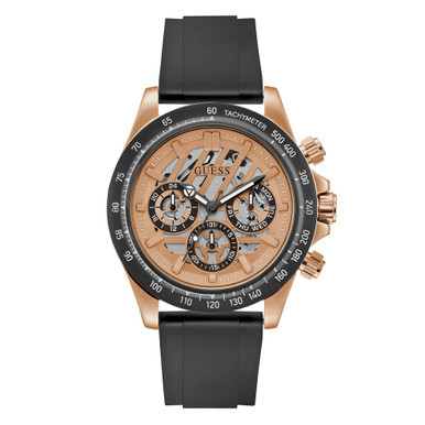 Men's Multifunction Black Polyurethane Watch 44mm