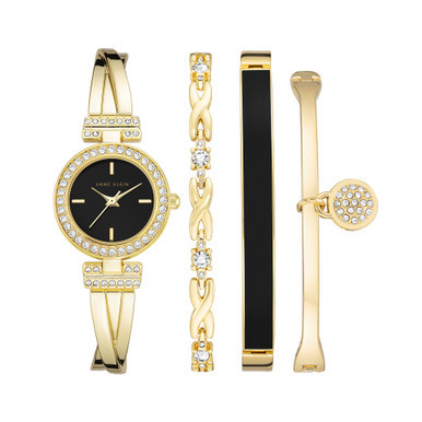 Women's Gold-Tone Alloy Bangle with Crystal Accents Fashion Watch 37mm Set 4 Pieces