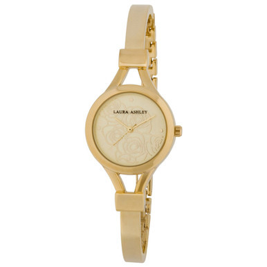 Ladies' Gold Thin Bangle With Floral Dial Watch