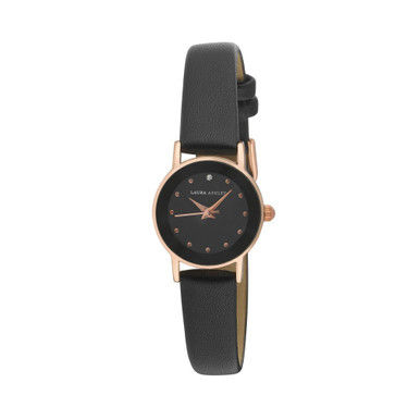Women's Black Vegan Leather Strap Watch 24mm