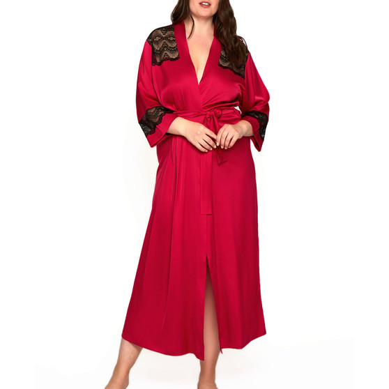 Women's Plus Size Luxury Long Robe Trimmed in Lace