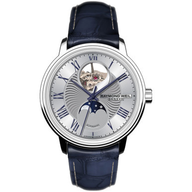 Men's Swiss Automatic Maestro Blue Leather Strap Watch 39.9mm