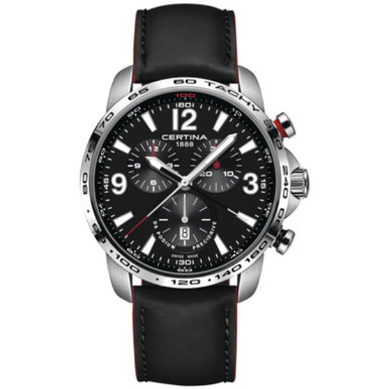 Men's Swiss Chronograph DS Podium Black Leather Strap Watch 44mm