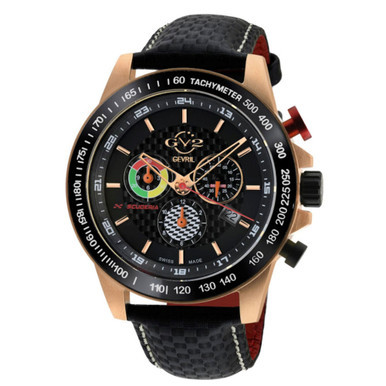 GV2 Men's Scuderia Black Leather Swiss Quartz Strap Watch 45 mm