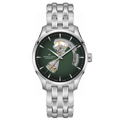 Men's Automatic Jazzmaster Open Heart Smoked Green Stainless Steel Bracelet Watch 40mm