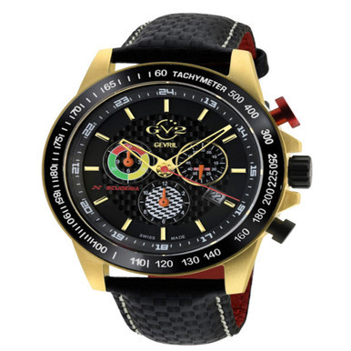 Men's Scuderia Swiss Quartz Italian Black Leather Strap Watch 45mm