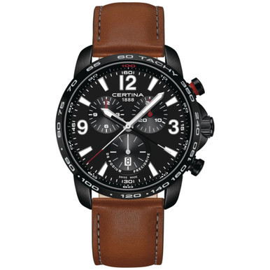 Men's Swiss Chronograph DS Podium Brown Leather Strap Watch 44mm