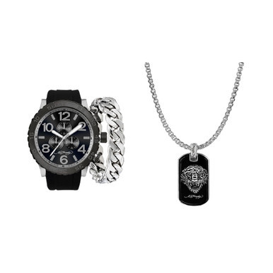 Men's Matte Black Silicone Strap Watch 46mm Gift Set