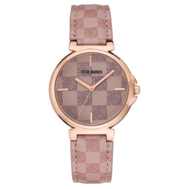 Women's Blush Pink Polyurethane Checkered Leather Strap Watch, 36mm