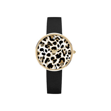 Women's Black Leather Strap Watch 34mm