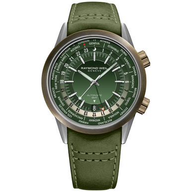 Men's Swiss Automatic Freelancer GMT Green Leather Strap Watch 41mm