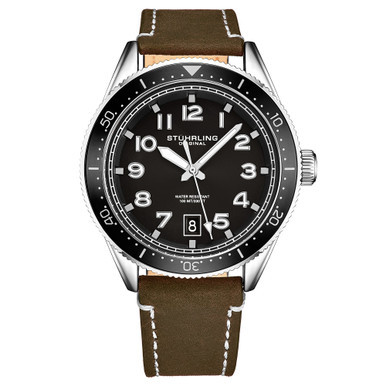 Men's Brown Genuine Leather Strap with White Contrast Stitching Watch 42mm