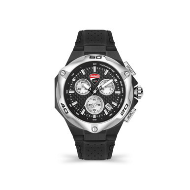 Men's Motore Chronograph Black Genuine Leather Strap Watch 45mm