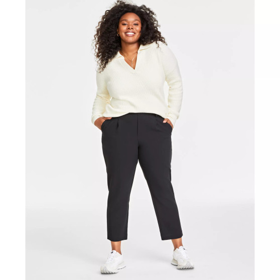 Plus Size Solid Double-Weave Ankle Pants, Created for Macy's