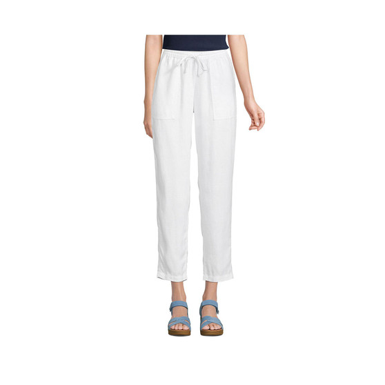 Women's High Rise Pull On Tie Waist Linen Crop Pants