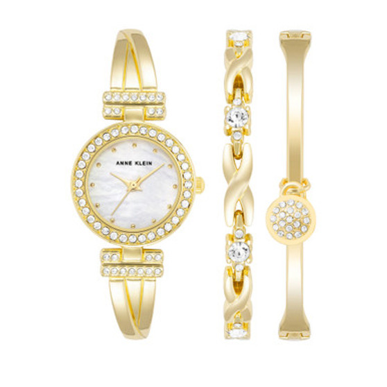 Women's Gold-Tone Alloy Bangle with Crystals Fashion Watch 24mm and Bracelet Set