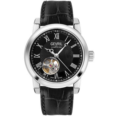 Men's Madison Swiss Automatic Black Leather Watch 39mm
