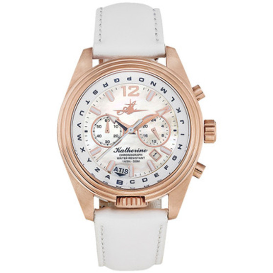 Katherine Women's Chronograph White Leather Strap Watch 40mm