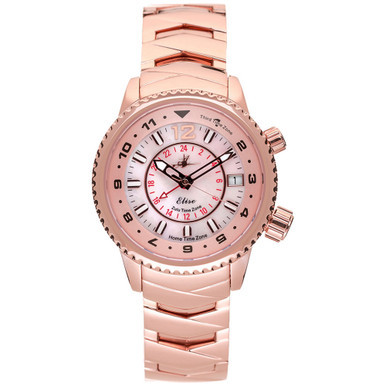 Women's Elise Swiss Tri-Time Rose Gold-Tone Ion-Plated Stainless Steel Bracelet Watch 33mm