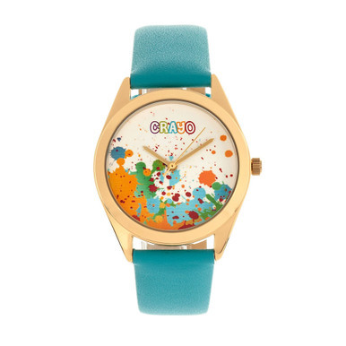 Unisex Graffiti Powder Blue Leatherette Strap Watch 35mm