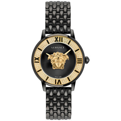 Women's Swiss La Medusa Diamond (7/8 ct. t.w.) Black Ion Plated Stainless Steel Bracelet Watch 39mm