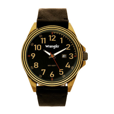 Men's Watch, 48MM Antique Brass Case, Black Dial with Bronze Arabic Numerals, Brown Strap, Analog Watch, Red Second Hand, Date Function